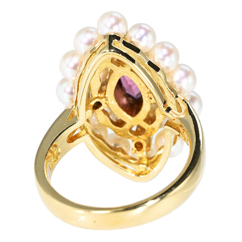 【中古】TASAKI タサキ K18YG ピンクトルマリン・アコヤ パールリング D0.08ct 9.3g #11 ONE PRICE