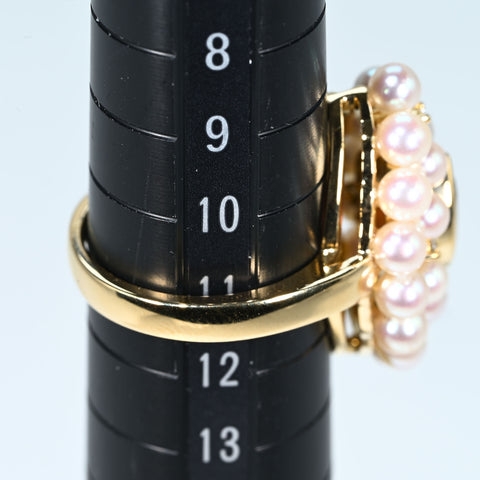 【中古】TASAKI タサキ K18YG ピンクトルマリン・アコヤ パールリング D0.08ct 9.3g #11 ONE PRICE