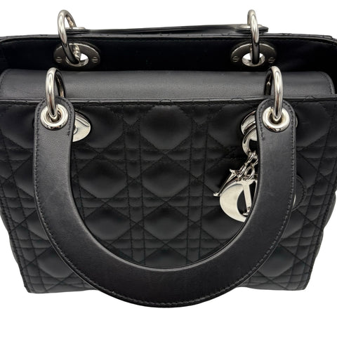 【中古】Christian Dior クリスチャン ディオール LADY DIOR MEDIUM BAG レディディオール ミディアム ハンドバッグ 14-BO-1210(2020年) ブラック ラムスキン 中古 USED バッグ