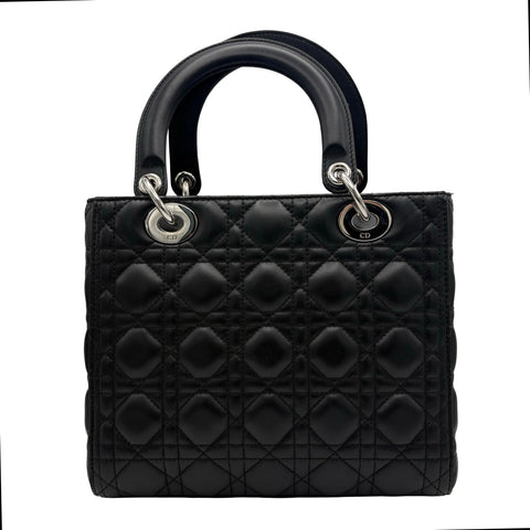 【中古】Christian Dior クリスチャン ディオール LADY DIOR MEDIUM BAG レディディオール ミディアム ハンドバッグ 14-BO-1210(2020年) ブラック ラムスキン 中古 USED バッグ