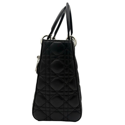 【中古】Christian Dior クリスチャン ディオール LADY DIOR MEDIUM BAG レディディオール ミディアム ハンドバッグ 14-BO-1210(2020年) ブラック ラムスキン 中古 USED バッグ