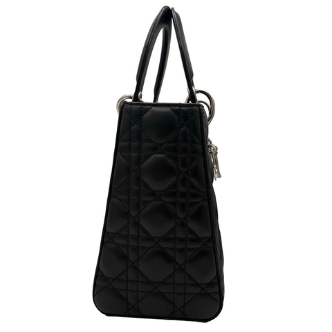 【中古】Christian Dior クリスチャン ディオール LADY DIOR MEDIUM BAG レディディオール ミディアム ハンドバッグ 14-BO-1210(2020年) ブラック ラムスキン 中古 USED バッグ