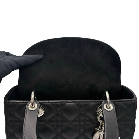 【中古】Christian Dior クリスチャン ディオール LADY DIOR MEDIUM BAG レディディオール ミディアム ハンドバッグ 14-BO-1210(2020年) ブラック ラムスキン 中古 USED バッグ