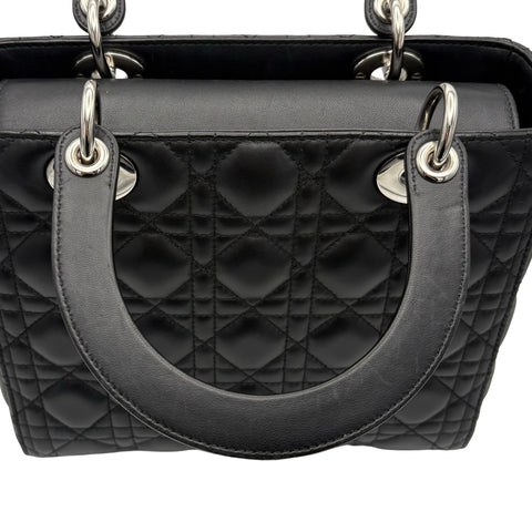 【中古】Christian Dior クリスチャン ディオール LADY DIOR MEDIUM BAG レディディオール ミディアム ハンドバッグ 14-BO-1210(2020年) ブラック ラムスキン 中古 USED バッグ