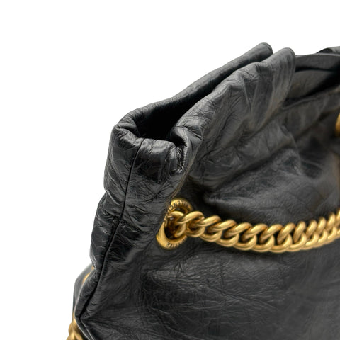 【美品】 BALENCIAGA バレンシアガ CRUSH SHOULDER BAG クラッシュショルダー ショルダーバッグ 742942-1000・O・528147 ブラック レザー 美品 中古 USED バッグ