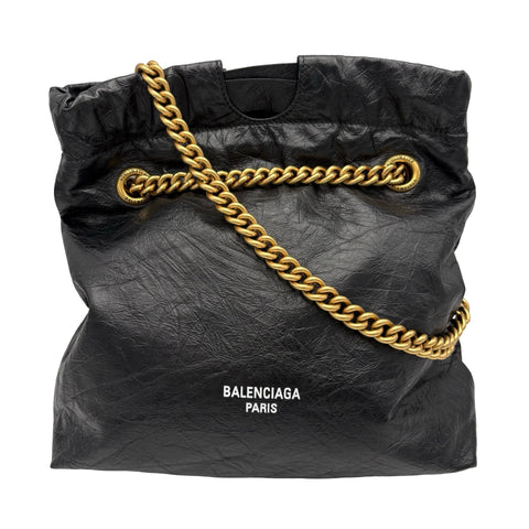 【美品】 BALENCIAGA バレンシアガ CRUSH SHOULDER BAG クラッシュショルダー ショルダーバッグ 742942-1000・O・528147 ブラック レザー 美品 中古 USED バッグ