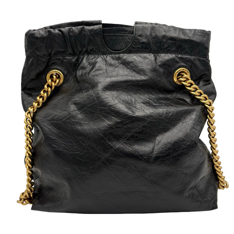 【美品】 BALENCIAGA バレンシアガ CRUSH SHOULDER BAG クラッシュショルダー ショルダーバッグ 742942-1000・O・528147 ブラック レザー 美品 中古 USED バッグ