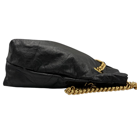 【美品】 BALENCIAGA バレンシアガ CRUSH SHOULDER BAG クラッシュショルダー ショルダーバッグ 742942-1000・O・528147 ブラック レザー 美品 中古 USED バッグ