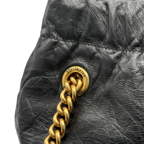 【美品】 BALENCIAGA バレンシアガ CRUSH SHOULDER BAG クラッシュショルダー ショルダーバッグ 742942-1000・O・528147 ブラック レザー 美品 中古 USED バッグ