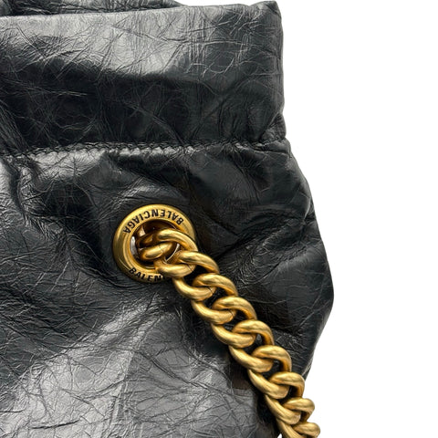 【美品】 BALENCIAGA バレンシアガ CRUSH SHOULDER BAG クラッシュショルダー ショルダーバッグ 742942-1000・O・528147 ブラック レザー 美品 中古 USED バッグ