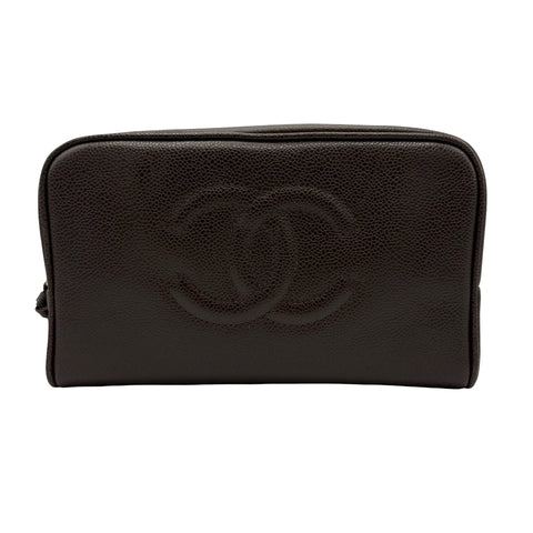 【中古】 CHANEL シャネル COCOMARK COSME POUCH ココマーク コスメポーチ POUCH ブラウン キャビアスキン 中古 BROWM CAVIARSKIN