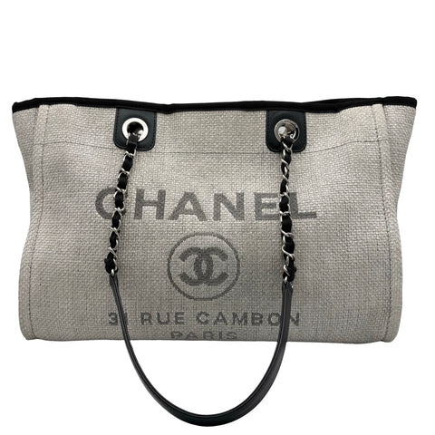 【中古】 CHANEL シャネル DEAUVILLE TOTE ドーヴィル チェーントート トートバッグ 23番台(2016~2017年) グレー/ブラック 麻/レザー 中古 USED バッグ