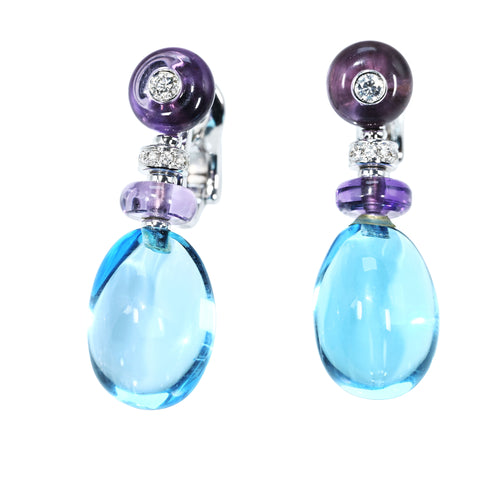 【中古】BVLGARI ブルガリ  K18WG BLUE TOPAZ・AMETHIYST EARRINGS ブルートパーズ/アメシストピアス 19.6g
