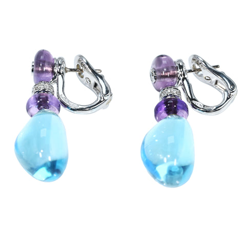 【中古】BVLGARI ブルガリ  K18WG BLUE TOPAZ・AMETHIYST EARRINGS ブルートパーズ/アメシストピアス 19.6g