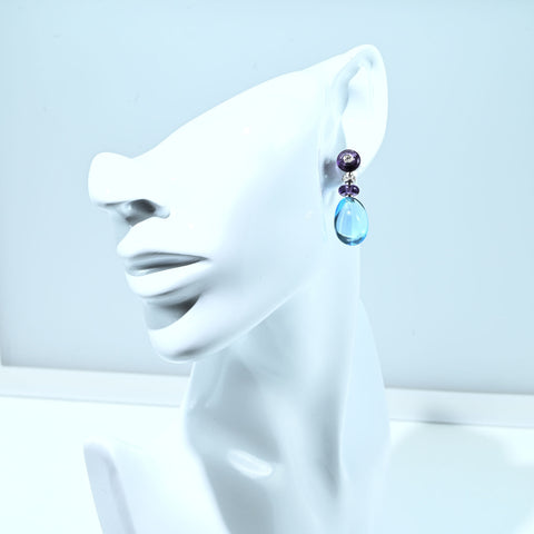 【中古】BVLGARI ブルガリ  K18WG BLUE TOPAZ・AMETHIYST EARRINGS ブルートパーズ/アメシストピアス 19.6g