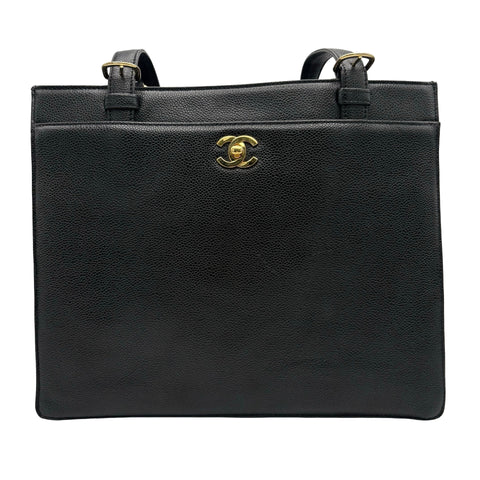 【中古】 CHANEL シャネル TOTE BAG トートバッグ トートバッグ 5番台(1997~1998年） BLACK キャビアスキン 中古 USED バッグ