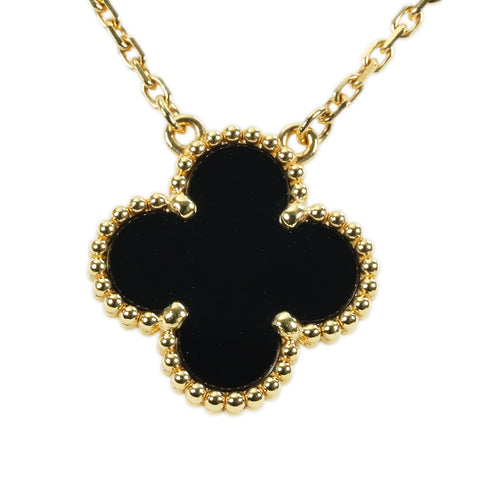 【中古】Van Cleef＆Arpels ヴァンクリーフ＆アーペル K18YG ONYX VINTAGE ALHAMBRA NECKLACE ヴィンテージアルハンブラペンダントネックレス 5.1g BOX 保証書　