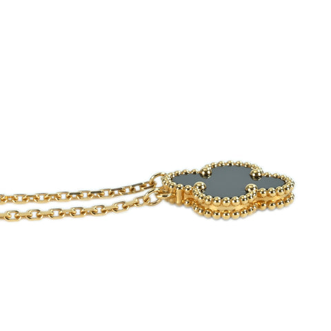 【中古】Van Cleef＆Arpels ヴァンクリーフ＆アーペル K18YG ONYX VINTAGE ALHAMBRA NECKLACE ヴィンテージアルハンブラペンダントネックレス 5.1g BOX 保証書　