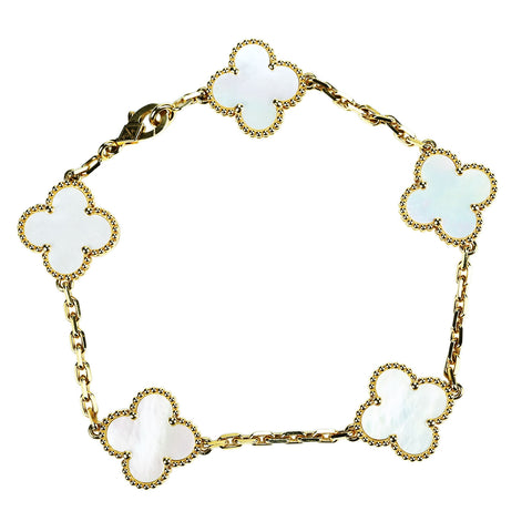 【中古】Van Cleef＆Arpels ヴァンクリーフ＆アーペル K18YG VINTAGE ALHAMBRA BRACELET マザーオブパール ヴィンテージアルハンブラブレスレット11.6g 19cm