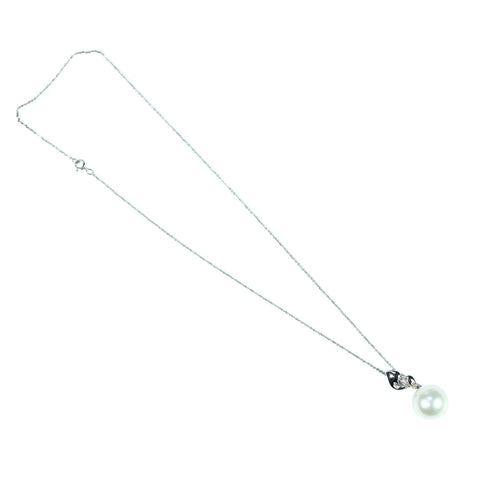 【美品】K18WG SOUTH SEA PEARL NECKLACE 白蝶南洋パールペンダントネックレス P13.8mm D0.03ct 6.3g 42cm