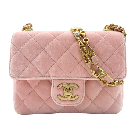 【中古】 CHANEL シャネル MINI MATELASSE ミニマトラッセ チェーンショルダーバッグ ICチップ(2021年~) ピンク ベルベット×レザー 中古 USED バッグ