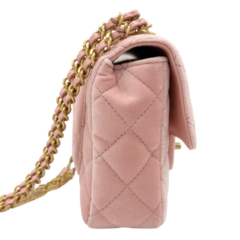 【中古】 CHANEL シャネル MINI MATELASSE ミニマトラッセ チェーンショルダーバッグ ICチップ(2021年~) ピンク ベルベット×レザー 中古 USED バッグ
