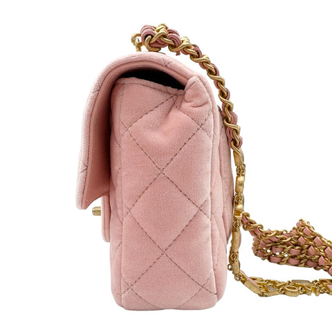 【中古】 CHANEL シャネル MINI MATELASSE ミニマトラッセ チェーンショルダーバッグ ICチップ(2021年~) ピンク ベルベット×レザー 中古 USED バッグ