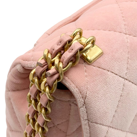 【中古】 CHANEL シャネル MINI MATELASSE ミニマトラッセ チェーンショルダーバッグ ICチップ(2021年~) ピンク ベルベット×レザー 中古 USED バッグ