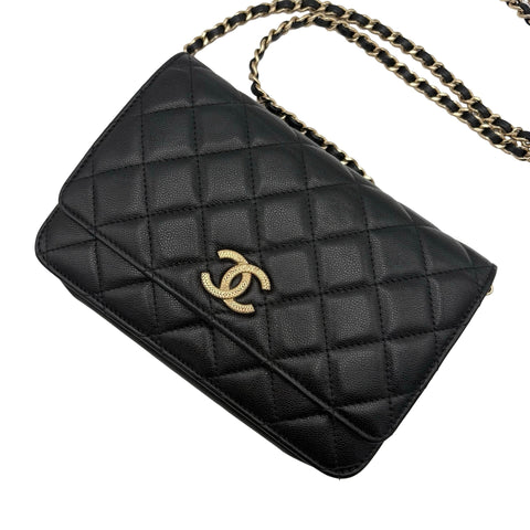 【中古】 CHANEL シャネル CHAIN WALLET チェーンウォレット ランダム番(2021年～) ブラック ラムスキン 中古 USED バッグ