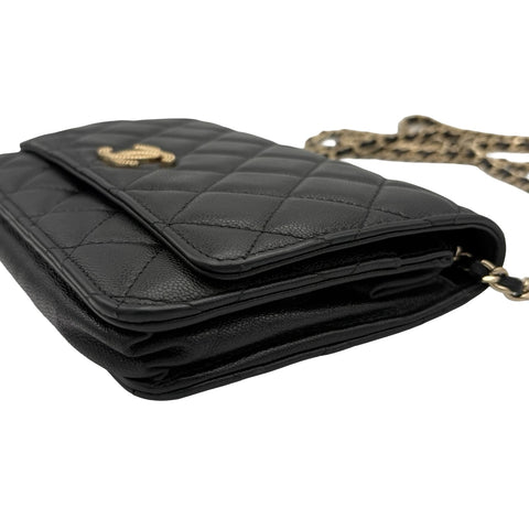 【中古】 CHANEL シャネル CHAIN WALLET チェーンウォレット ランダム番(2021年～) ブラック ラムスキン 中古 USED バッグ