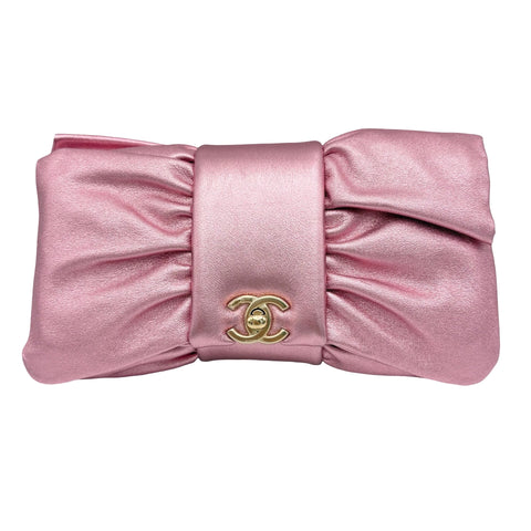 【中古】 CHANEL シャネル RIBBON EVENING BAG リボンイブニングバック ショルダーバッグ ランダム番(2021年～) ピンク ラムスキン 中古 USED バッグ