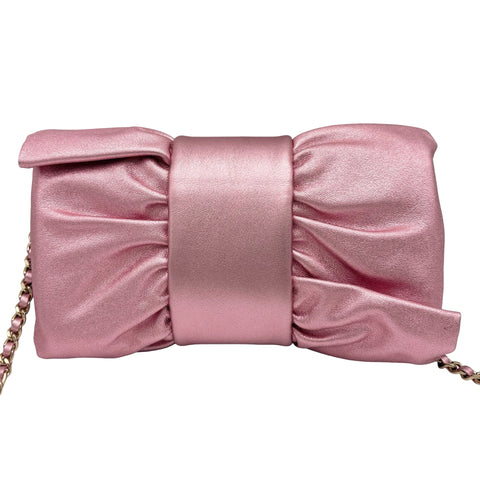 【中古】 CHANEL シャネル RIBBON EVENING BAG リボンイブニングバック ショルダーバッグ ランダム番(2021年～) ピンク ラムスキン 中古 USED バッグ