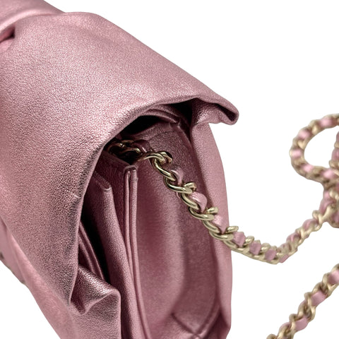 【中古】 CHANEL シャネル RIBBON EVENING BAG リボンイブニングバック ショルダーバッグ ランダム番(2021年～) ピンク ラムスキン 中古 USED バッグ