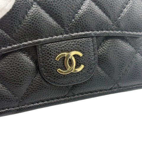 【中古】 CHANEL シャネル WALLET 三つ折り財布 小物 ブラック キャビアスキン 中古 BLACK CAVIARSKIN