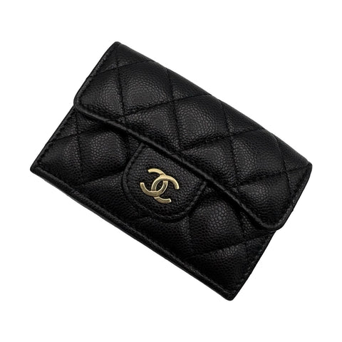【中古】 CHANEL シャネル WALLET 三つ折り財布 小物 ブラック キャビアスキン 中古 BLACK CAVIARSKIN