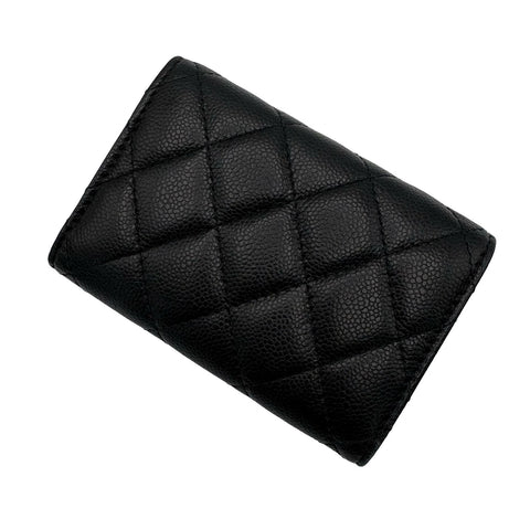 【中古】 CHANEL シャネル WALLET 三つ折り財布 小物 ブラック キャビアスキン 中古 BLACK CAVIARSKIN
