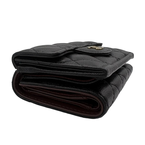 【中古】 CHANEL シャネル WALLET 三つ折り財布 小物 ブラック キャビアスキン 中古 BLACK CAVIARSKIN