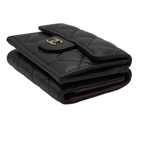 【中古】 CHANEL シャネル WALLET 三つ折り財布 小物 ブラック キャビアスキン 中古 BLACK CAVIARSKIN
