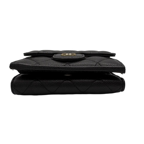 【中古】 CHANEL シャネル WALLET 三つ折り財布 小物 ブラック キャビアスキン 中古 BLACK CAVIARSKIN