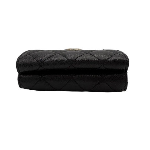 【中古】 CHANEL シャネル WALLET 三つ折り財布 小物 ブラック キャビアスキン 中古 BLACK CAVIARSKIN