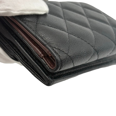 【中古】 CHANEL シャネル WALLET 三つ折り財布 小物 ブラック キャビアスキン 中古 BLACK CAVIARSKIN