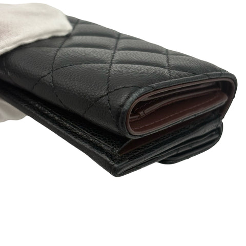 【中古】 CHANEL シャネル WALLET 三つ折り財布 小物 ブラック キャビアスキン 中古 BLACK CAVIARSKIN