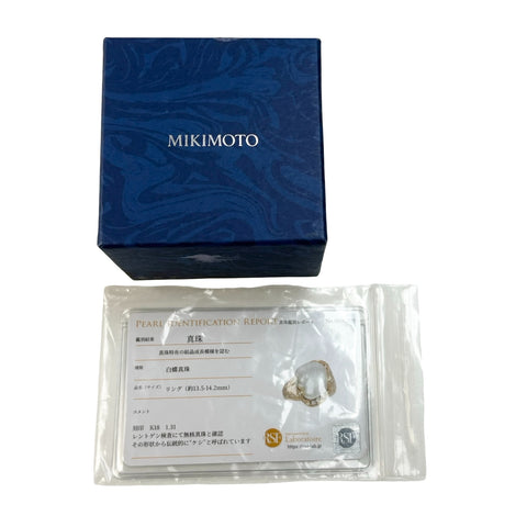 【中古】 MIKIMOTO ミキモト K18YG PEARL RING 無核白蝶（ケシ）パールリング 13.5~14.2mm D1.31ct 14.2g #13 鑑別カード BOX