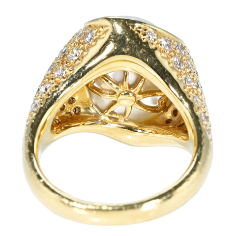 【中古】 MIKIMOTO ミキモト K18YG PEARL RING 無核白蝶（ケシ）パールリング 13.5~14.2mm D1.31ct 14.2g #13 鑑別カード BOX