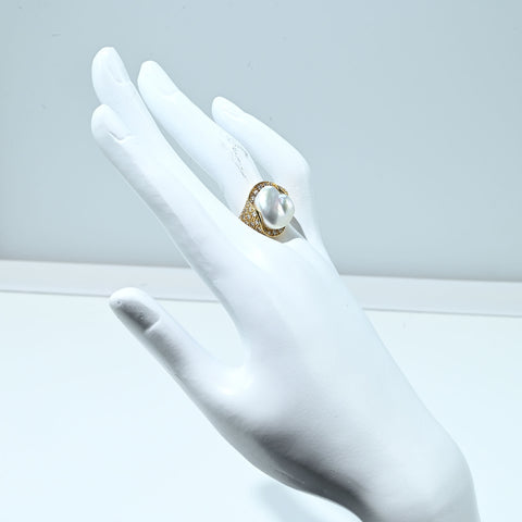 【中古】 MIKIMOTO ミキモト K18YG PEARL RING 無核白蝶（ケシ）パールリング 13.5~14.2mm D1.31ct 14.2g #13 鑑別カード BOX