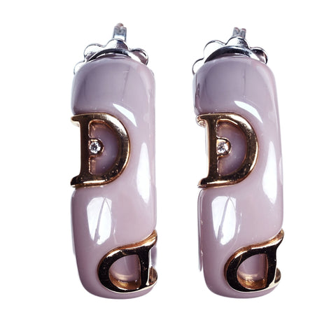 【中古】DAMIANI ダミアーニ K18WG/K18PGDIAMOND D ICON 1P DIAMOND EARRINGS ディーアイコン カプチーノセラミックピアス 13.0g