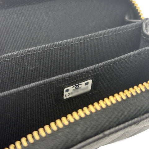 【美品】 CHANEL シャネル COIN CASE コインケース 小物 ブラック キャビアスキン 中古 BLACK CAVIARSKIN
