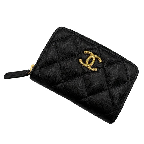 【美品】 CHANEL シャネル COIN CASE コインケース 小物 ブラック キャビアスキン 中古 BLACK CAVIARSKIN
