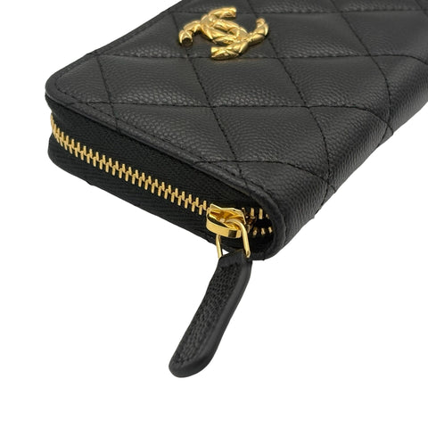 【美品】 CHANEL シャネル COIN CASE コインケース 小物 ブラック キャビアスキン 中古 BLACK CAVIARSKIN
