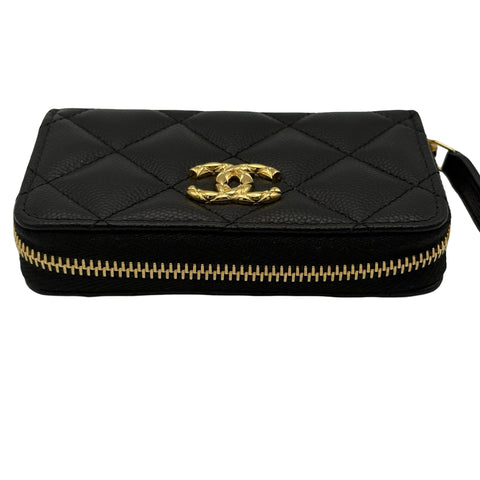 【美品】 CHANEL シャネル COIN CASE コインケース 小物 ブラック キャビアスキン 中古 BLACK CAVIARSKIN